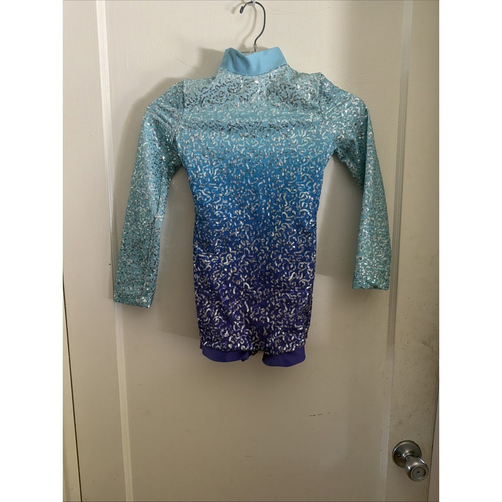 Weissman Blue Ombré Sequins Dance Costume Girls Size Child Medium Jazz Tap Gym